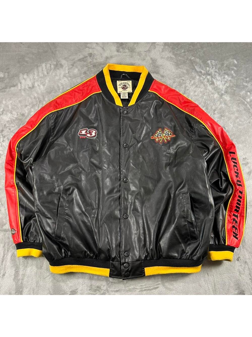 Steve & Barry’s Lucky 13 Racing Jacket XXXL Faux Leather Bomber Black